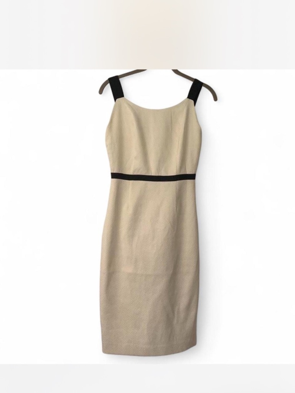 RW&CO. Ivory Midi Sheath Dress with Black Straps size 4